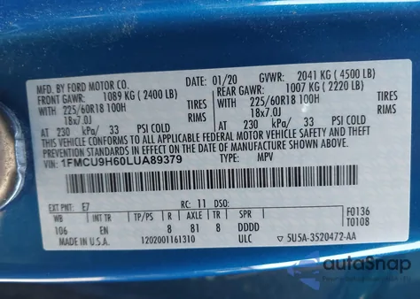 2020 Ford Escape Sel from USA, damaged, VIN 1FMCU9H60LUA89379